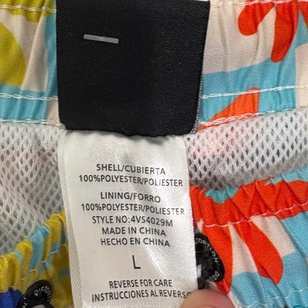 Distortion Men Swim Trunks Floral Checkered Drawstring 3 pockets Large‎ NWT - Picture 3 of 5